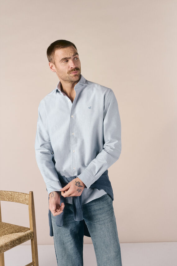 Camisa oxford liso manga larga