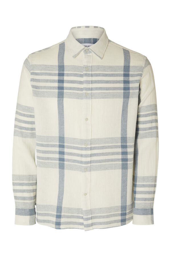 Cortefiel Relaxed fit checked shirt with long sleeve, made with cotton and linen White