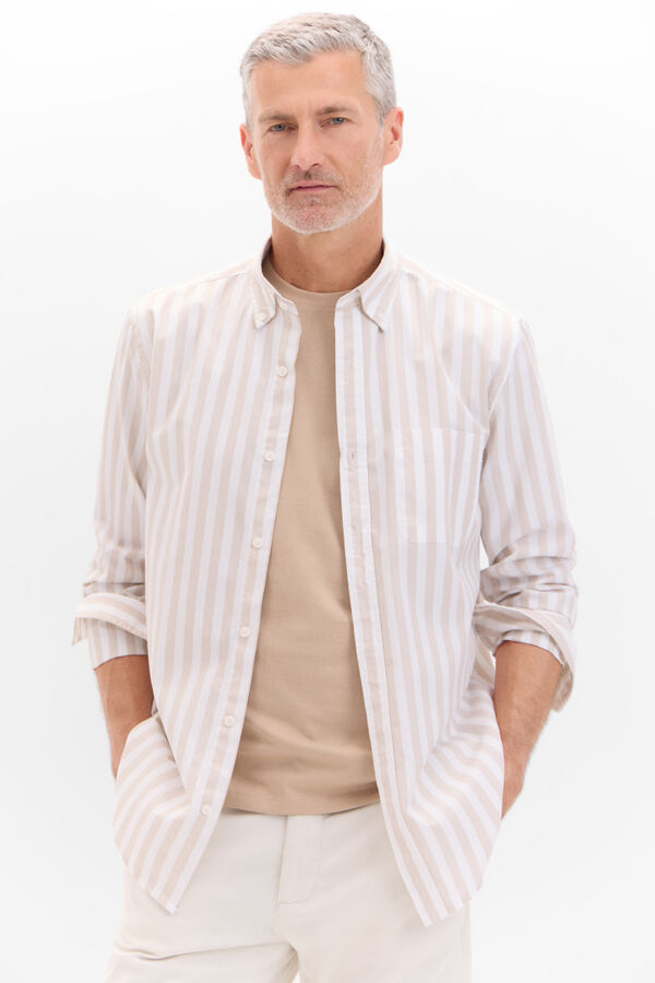 Cortefiel striped poplin shirt Beige