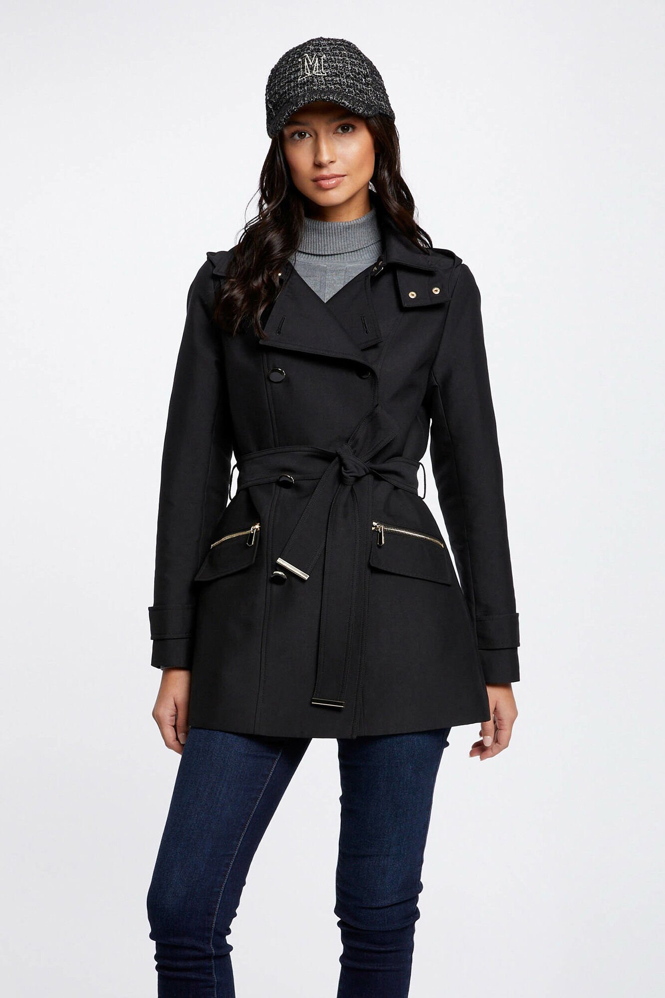 Fitted black coat womens clearance