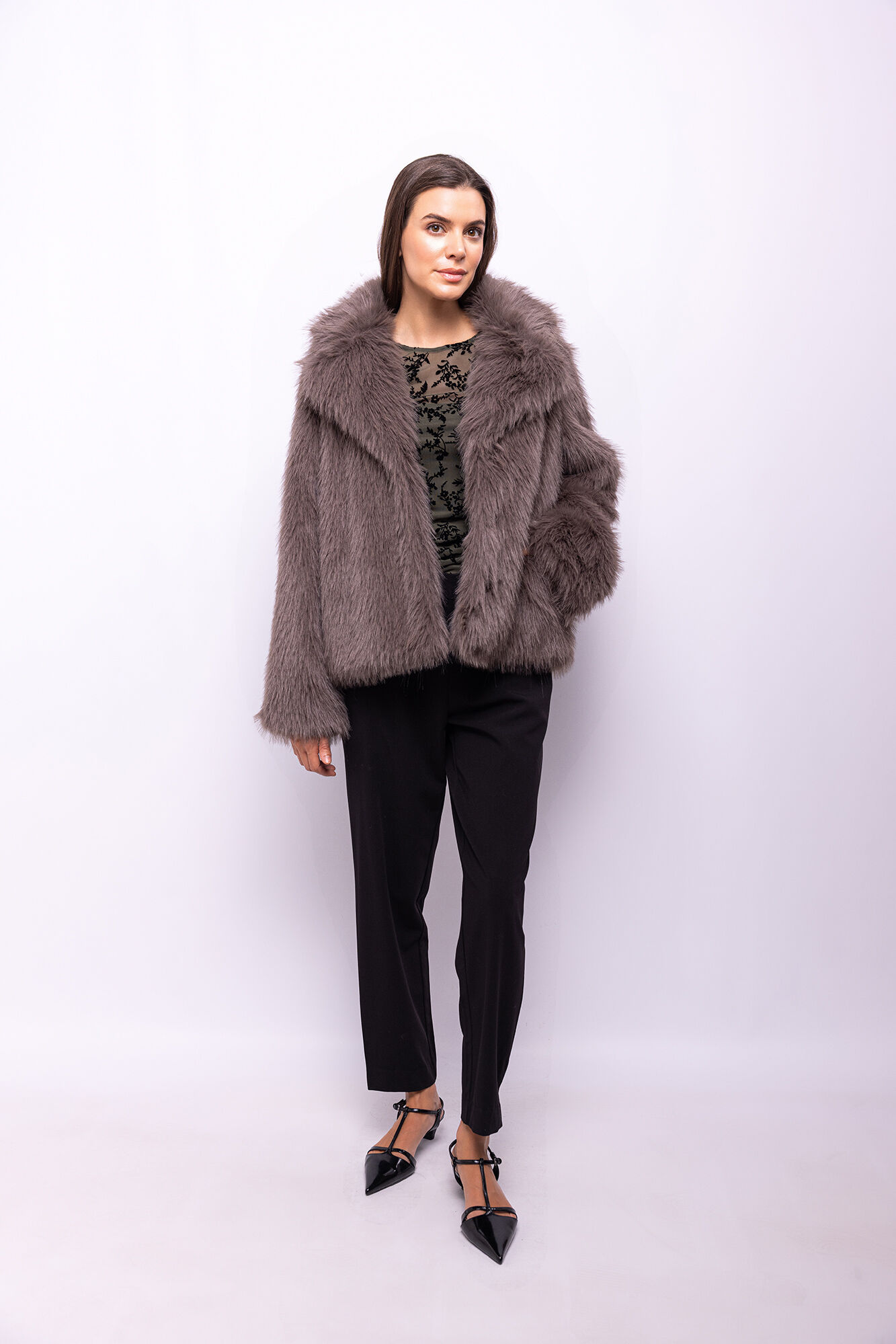 Object Casaco de pele sobretudo com lapelas