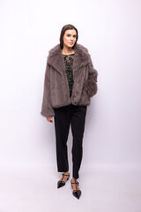 Object Casaco de pele sobretudo com lapelas Cinzento