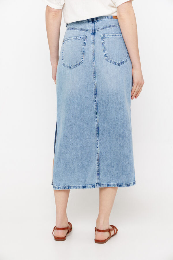Cortefiel Long denim skirt with slit detail Blue