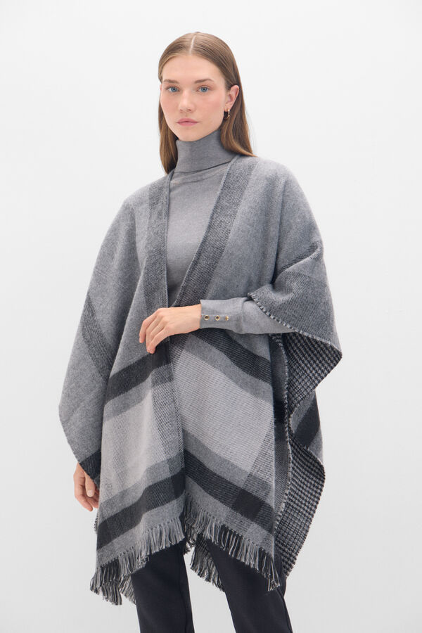 Cortefiel reversible jacquard poncho Printed grey