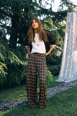 Slowlove Plaid barrel cut trousers Green