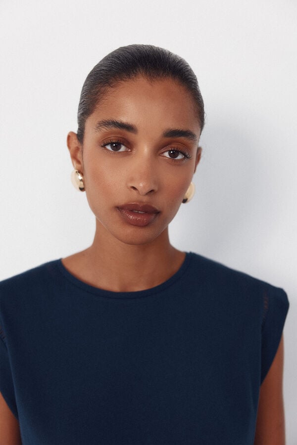 Cortefiel T-shirt with lace trim at the armhole Navy
