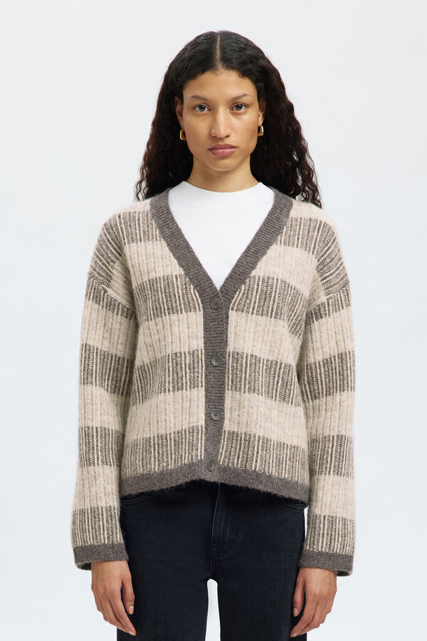 Selected Casaco de malha de gola em bico de alpaca e lã Cinzento