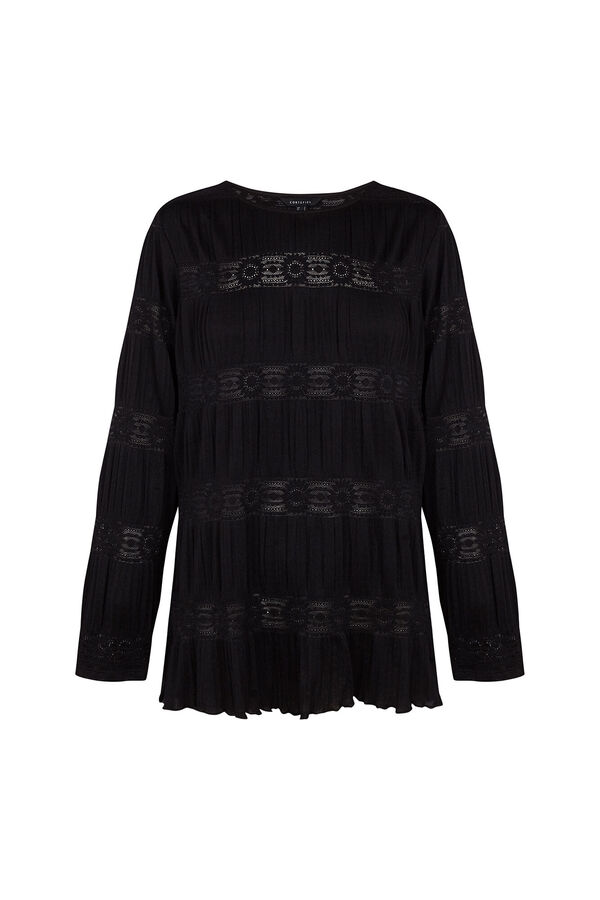 Cortefiel Floral fluid T-shirt Black