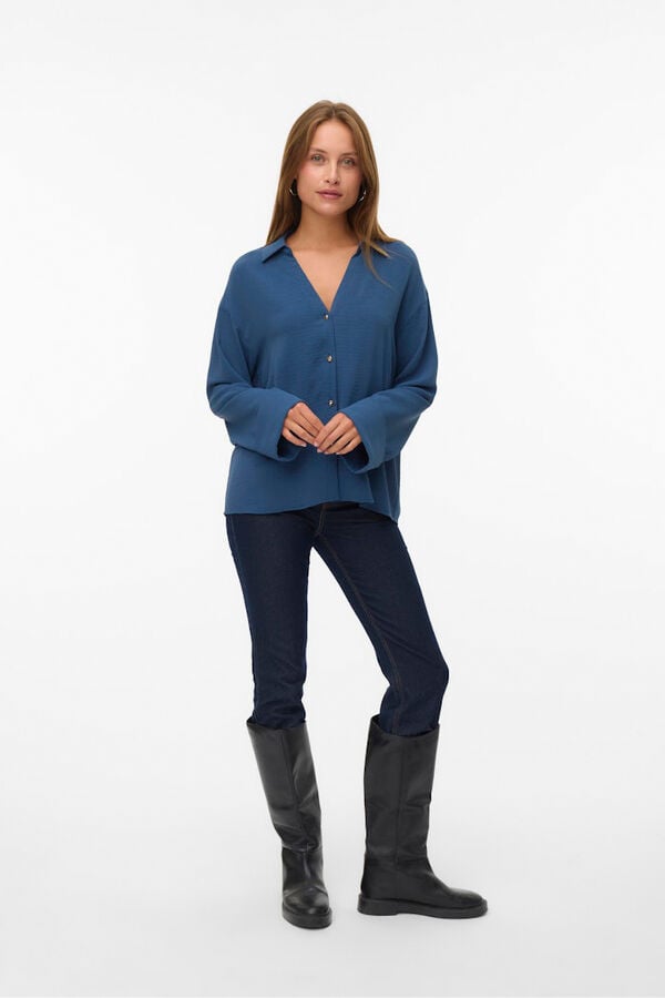 Vero Moda Camisa de manga comprida com botões dourados Azul