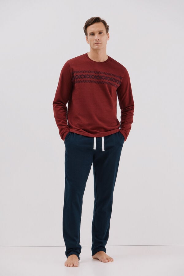 Cortefiel Fleece jersey-knit pyjamas set Maroon
