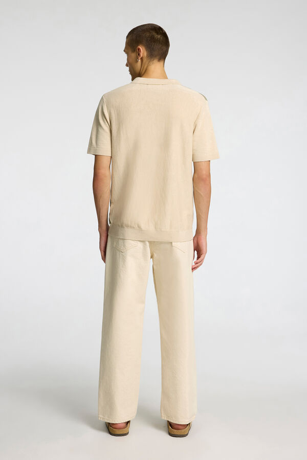 Selected Polo de malha com gola aberta Cinzento