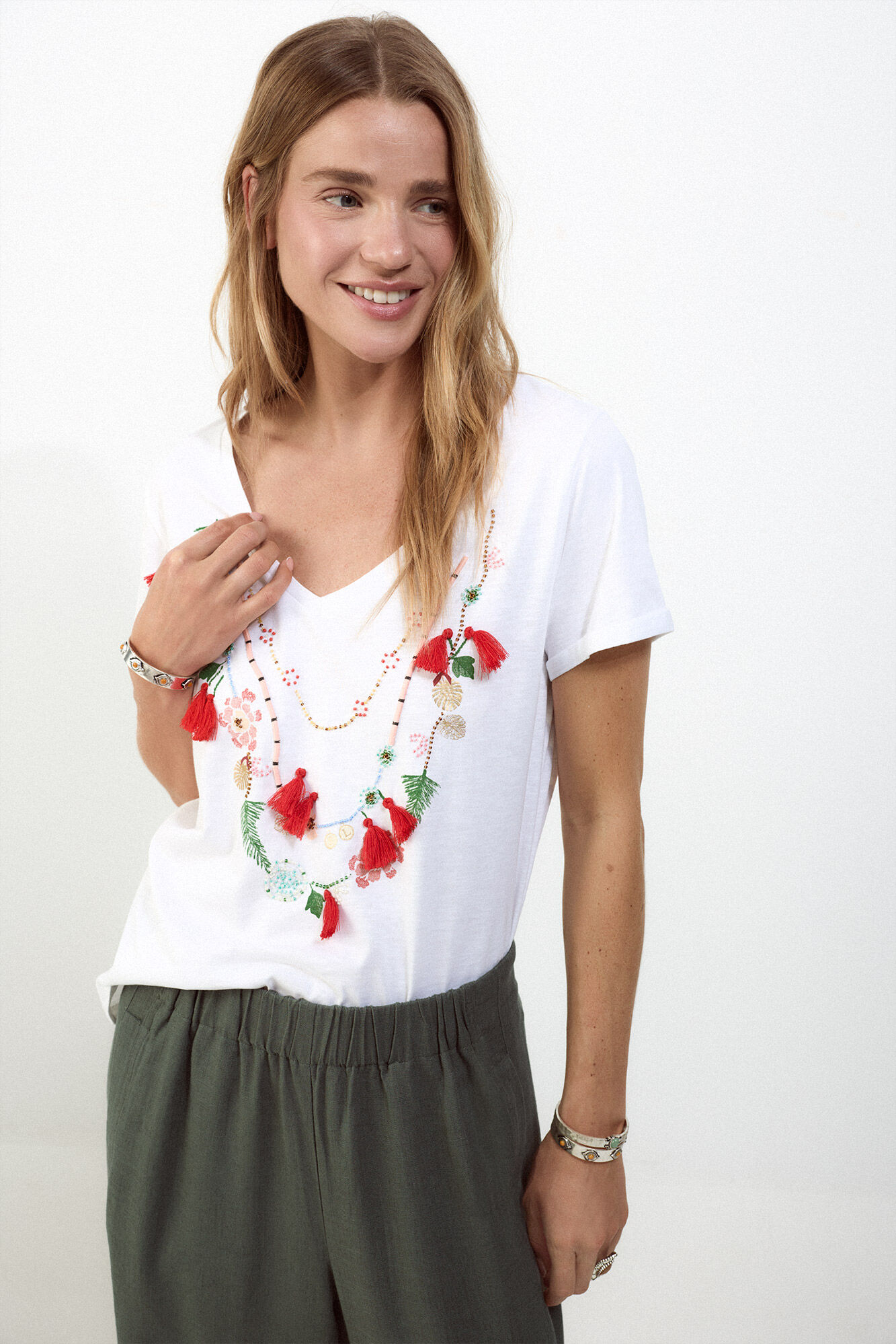 Slowlove Camiseta collar abalorios