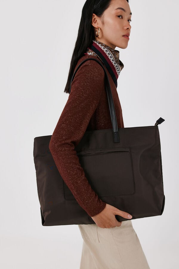 Cortefiel Shopper Grande Nylon Marr&oacute;n oscuro