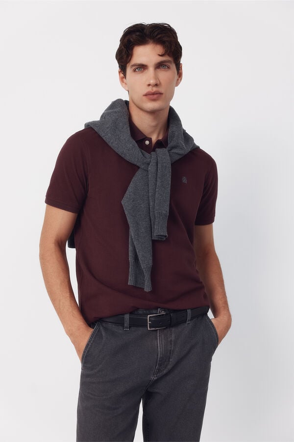 Cortefiel Piqu&eacute; basic slim polo shirt Maroon