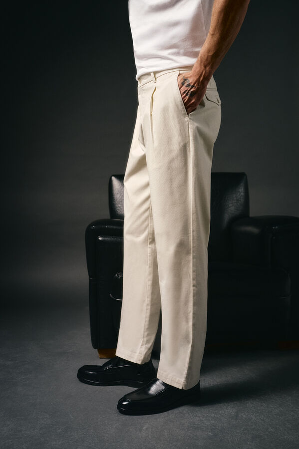 OOTO Calças chino pinças Ecru