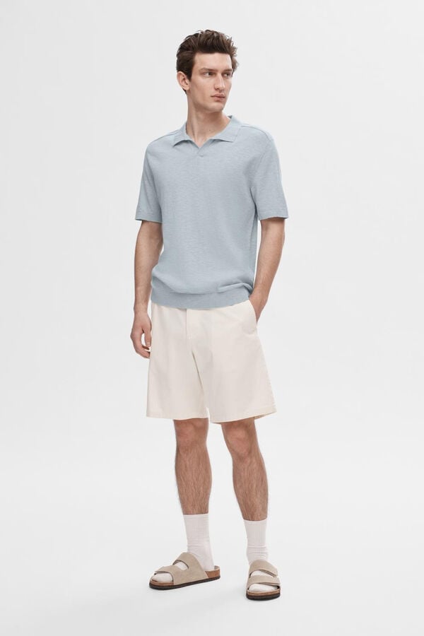 Cortefiel Short sleeve polo shirt made with linen and cotton.  Blue