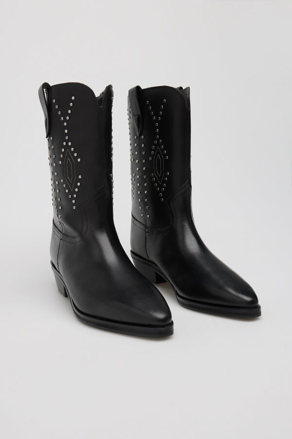 Cortefiel Studded napa boot Black