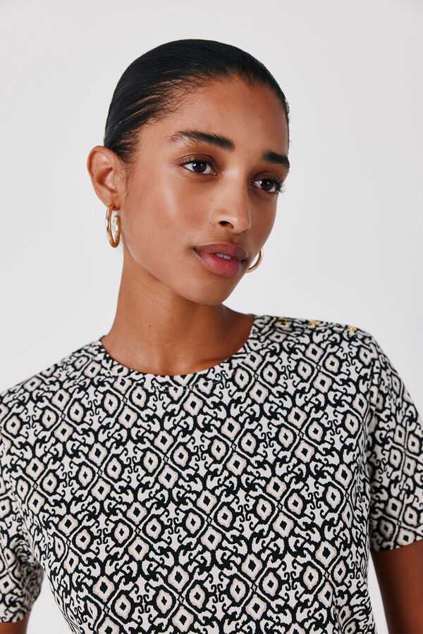 Cortefiel Gold button basic T-shirt Printed white