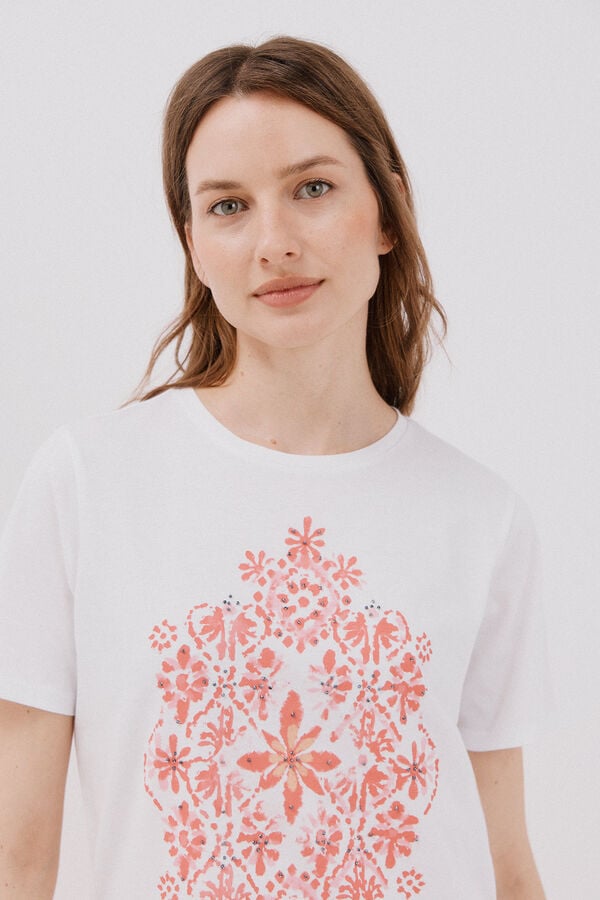Cortefiel Positional print t-shirt White