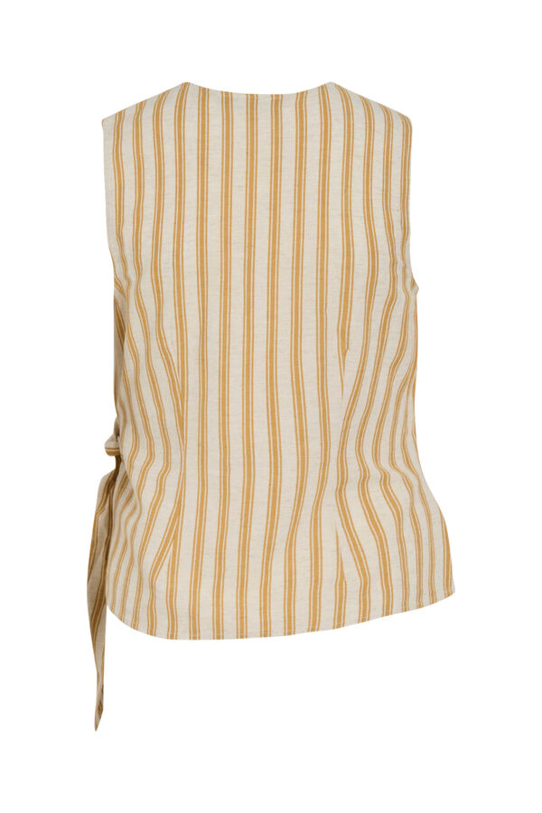 Vila Top de mulher cruzado com la&ccedil;ada de linho Ecru