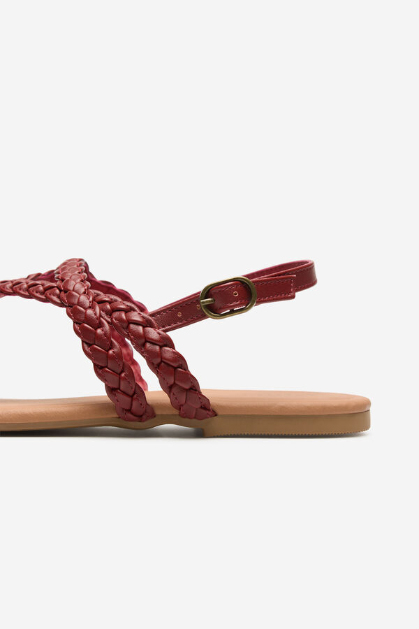 Cortefiel Flat braided sandal Printed red