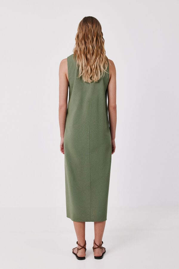 Cortefiel Embroidered dress Kaki