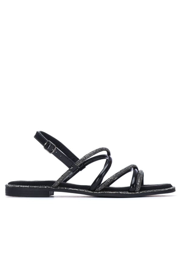 XTI Sand&aacute;lia rasa de tiras com pedras brilhantes Preto