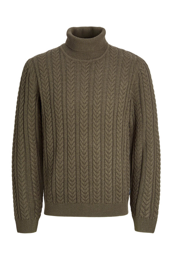 Jack & Jones Camisola de malha gola em tricô trançado Castanho