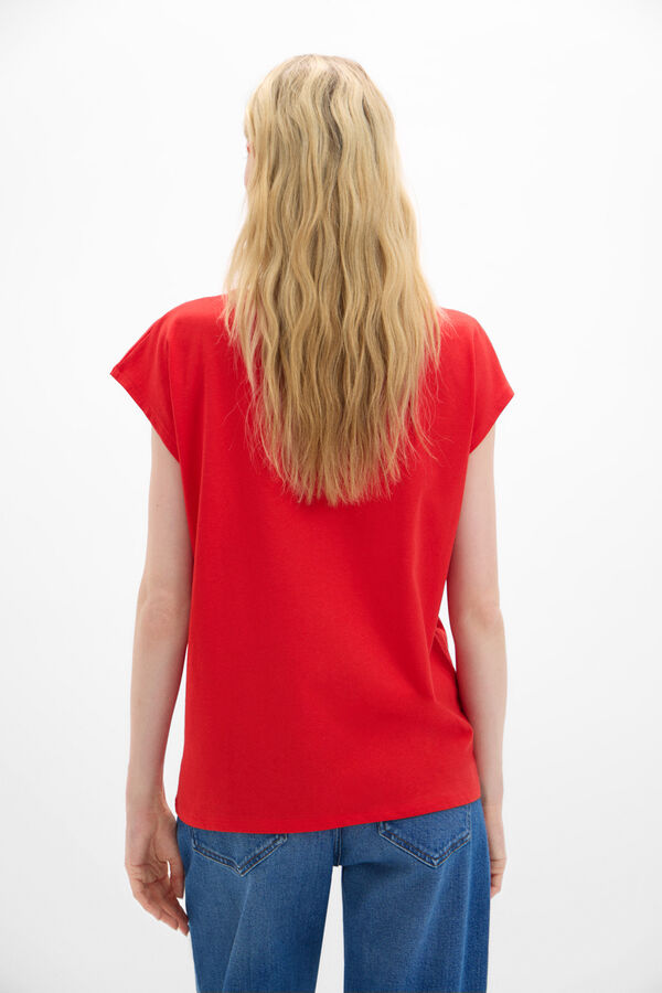 Cortefiel Camiseta pico con detalle puntilla Vermelho