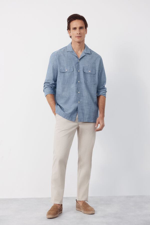 Cortefiel Camisa cuello bowling manga larga Azul