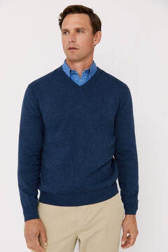Cortefiel Basic cashmere V-neck jumper with tipping Blue