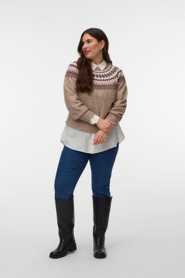 Vero Moda Curve Camisola com motivo de grega Castanho