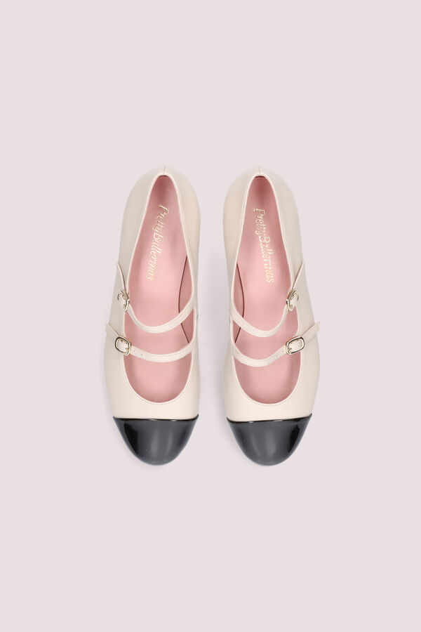Cortefiel Nappa leather double-strap ballet flat Ivory