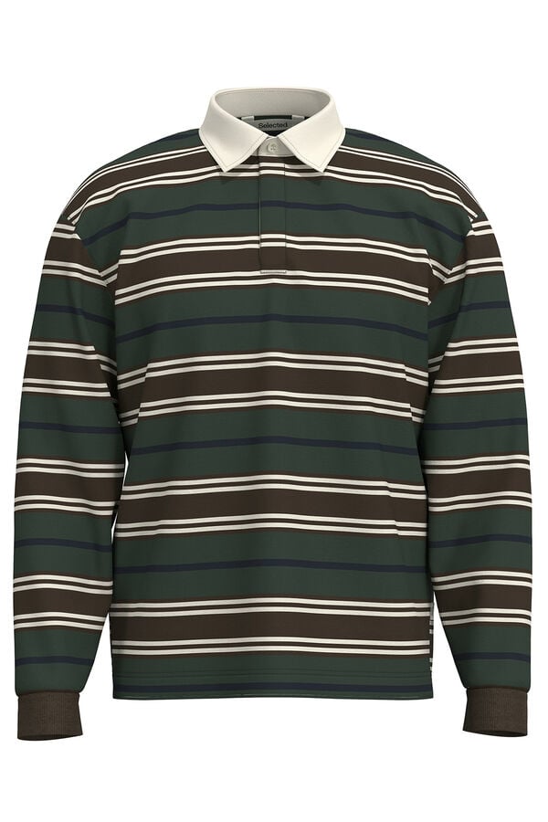 Selected Polo estilo rugby 100% algodón orgánico. Verde oscuro