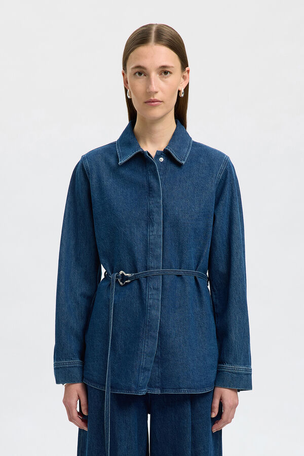 Selected Sobrecamisa jeans com cinto. Azul