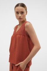 Cortefiel Sleeveless top with lace detail Red