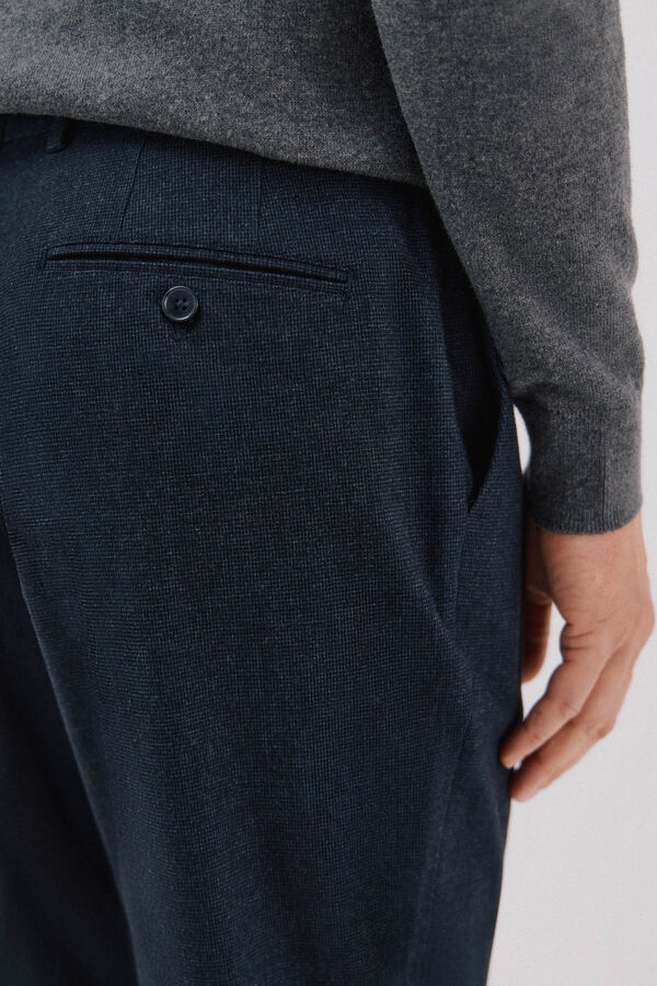 Cortefiel Micro-check cotton pants Navy