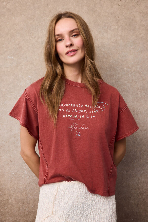Slowlove Print T-shirt Orange