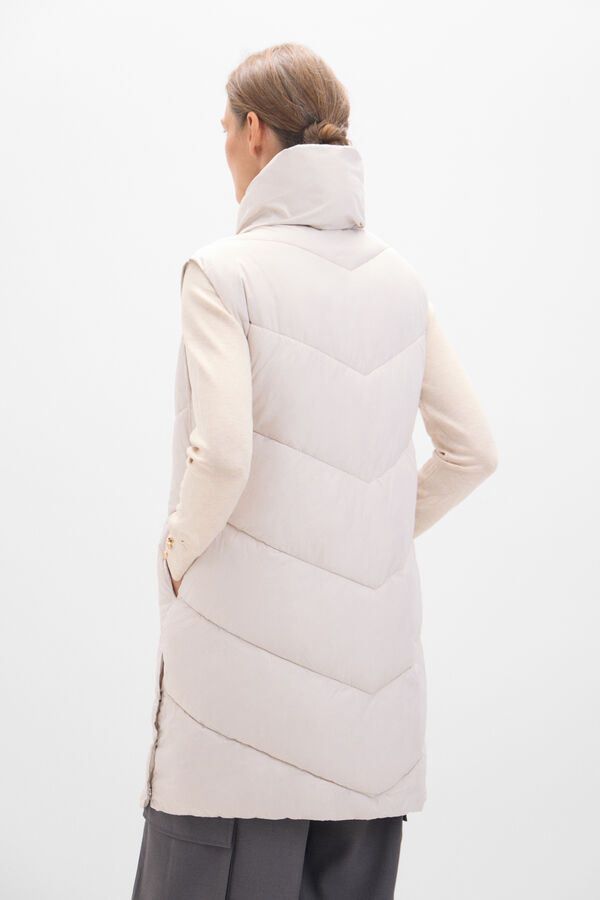 Cortefiel Long funnel neck gilet Ivory