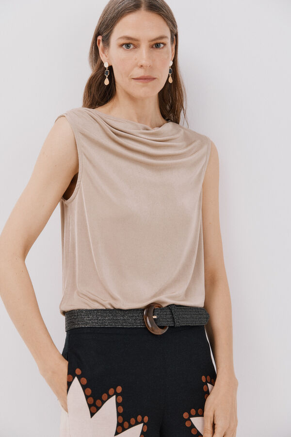 Cortefiel Satin draped  knit  top Nude
