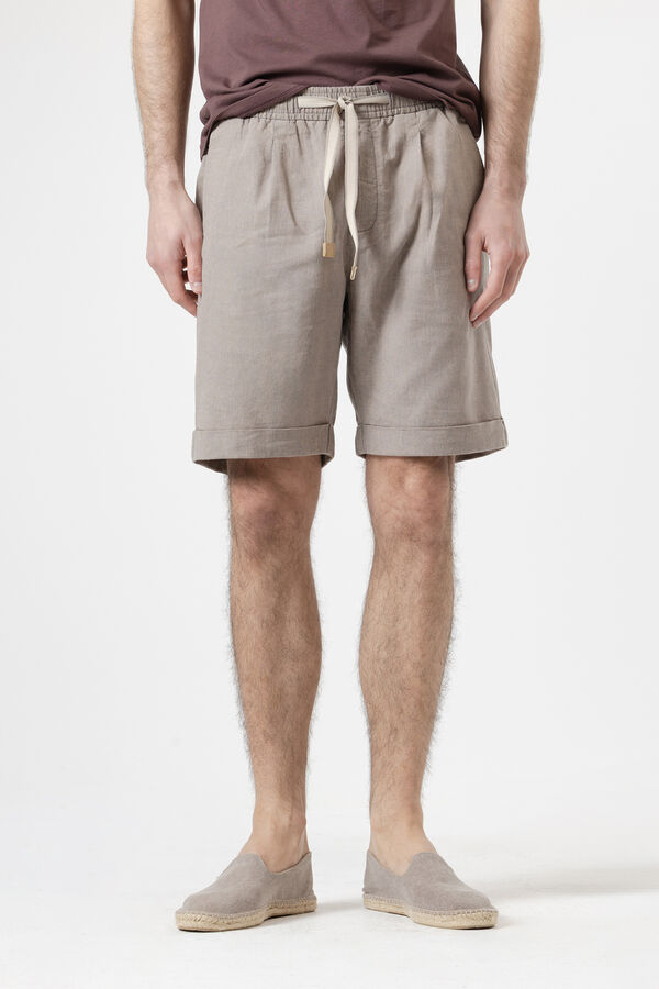 PuroEGO Bermuda em linho cintura el&aacute;stica Tostado