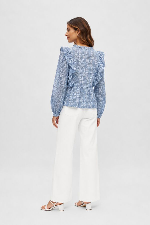 Object Blusa estampada com folhos Azul