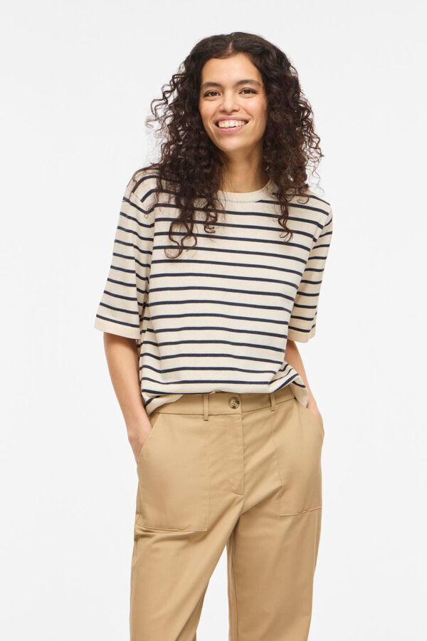 Vila Top de malha com manga curta 2/4 em viscose Cinzento