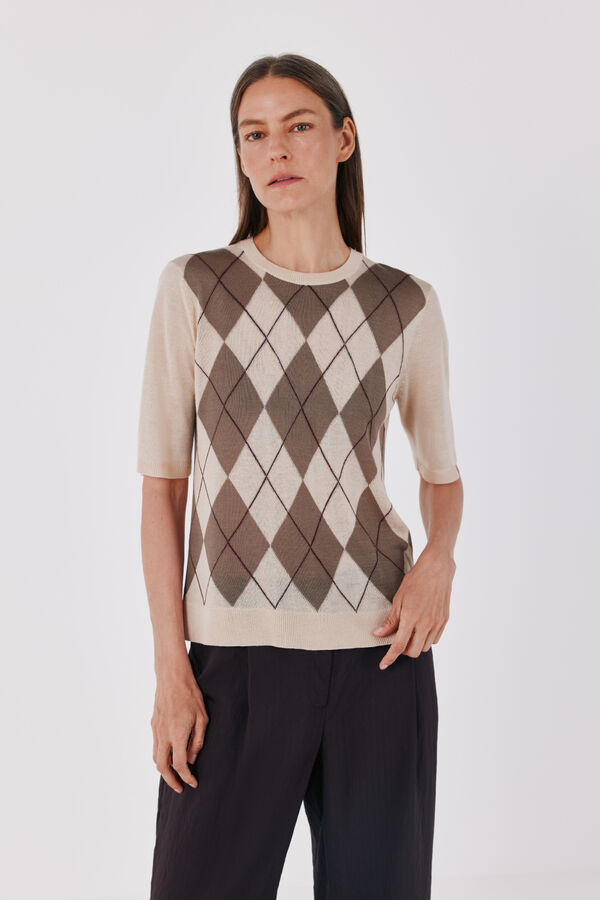 Cortefiel Diamond knit jumper Ivory