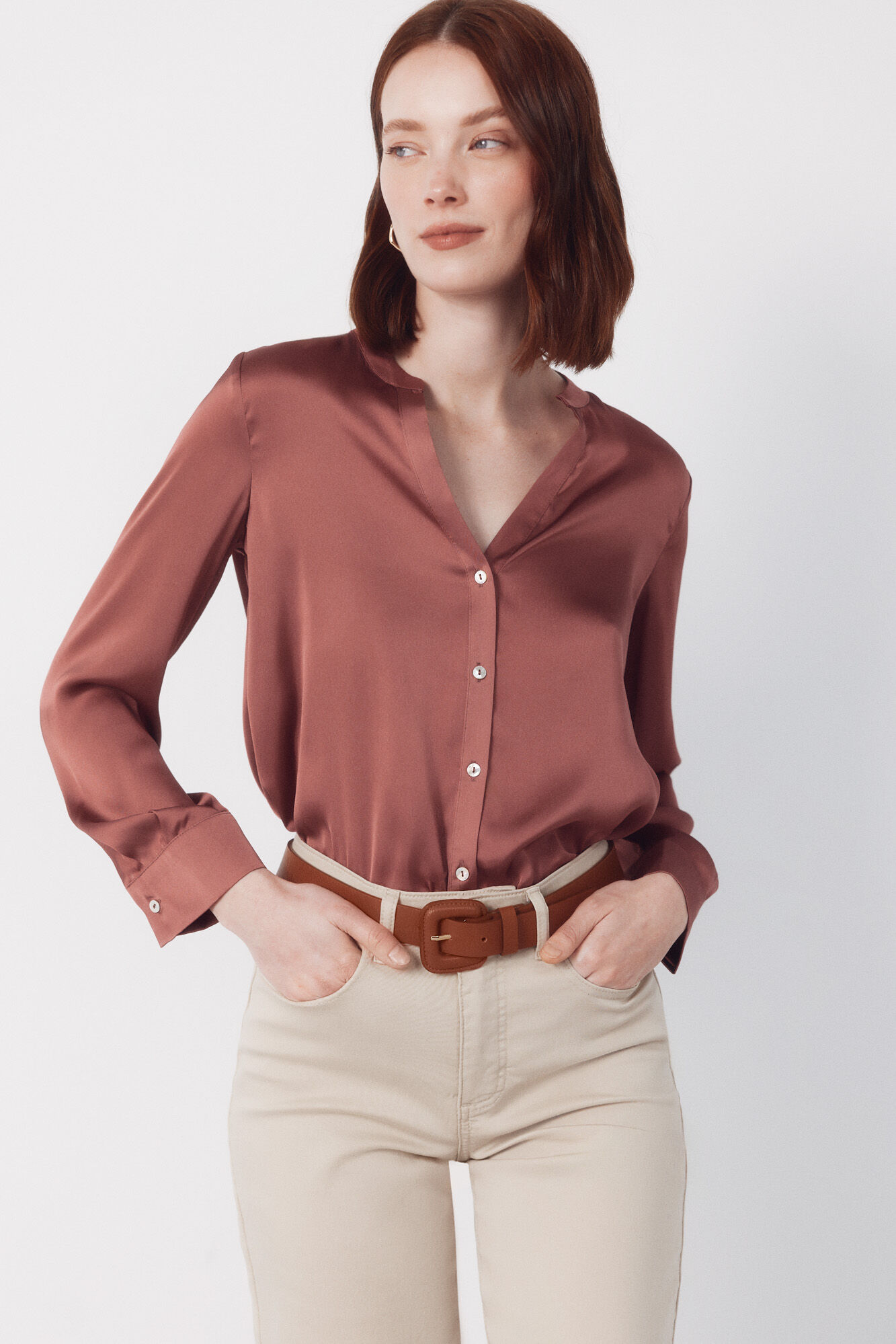 Cortefiel Printed satin mandarin shirt