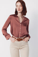 Cortefiel Printed satin mandarin shirt Pink