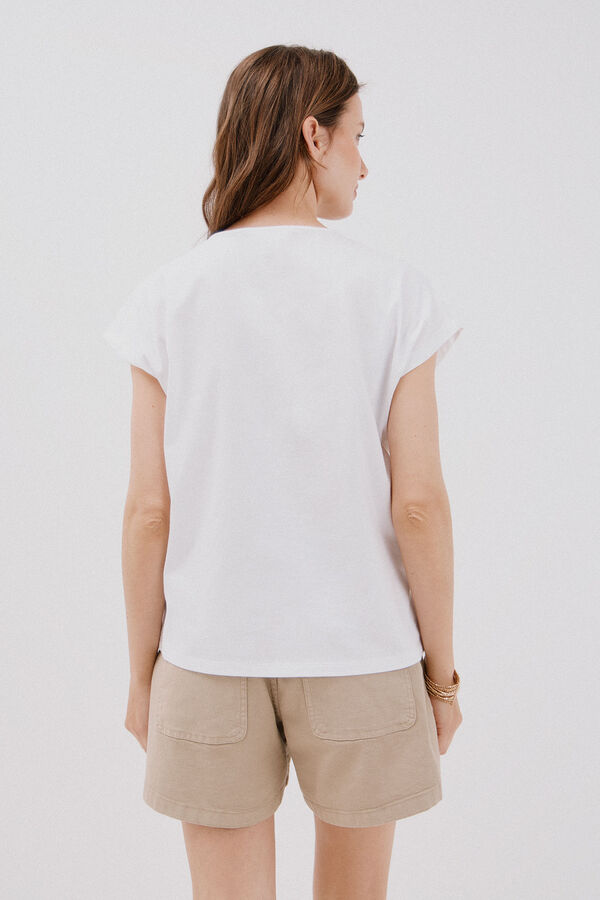 Cortefiel V neck braided t-shirt White