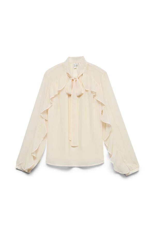 Vero Moda Blusa em chiffon com la&ccedil;ada e folhos Tostado