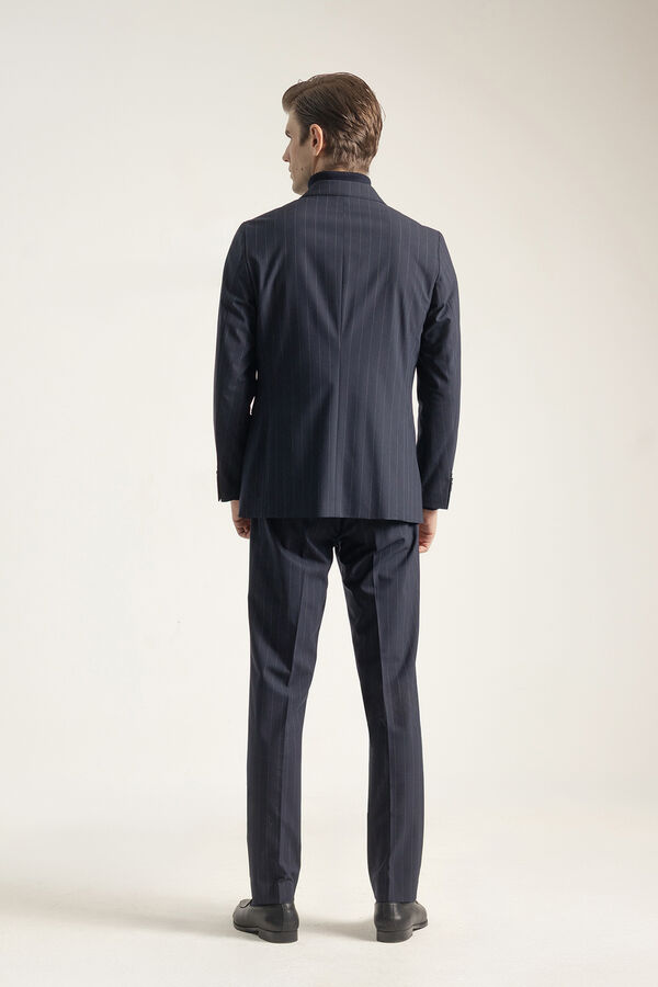 PuroEGO Fato cruzado risca diplomática marinho Azul