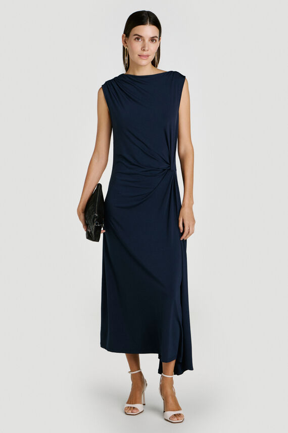 Vestido midi con drapeado lateral